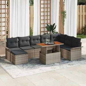 vidaXL Set de canapele pentru grădină cu pernă 9 pcs Gri imagine