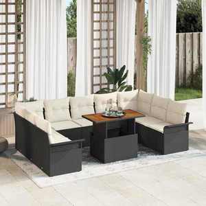 vidaXL Set de canapele pentru grădină cu pernă 10 pcs negru și crem imagine
