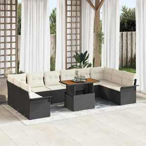 vidaXL Set de canapele pentru grădină cu pernă 11 pcs negru și crem imagine