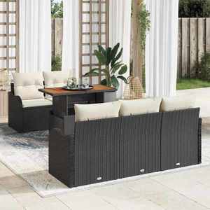 vidaXL Set de canapele pentru grădină cu pernă 6 pcs negru și crem imagine