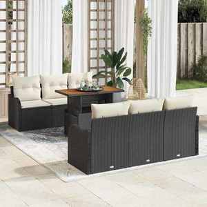 vidaXL Set de canapele pentru grădină cu pernă 7 pcs negru și crem imagine