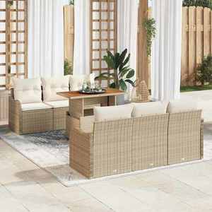 vidaXL Set de canapele pentru grădină cu pernă 7 pcs bej și crem imagine