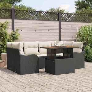 vidaXL Set de canapele pentru grădină cu pernă 7 pcs negru și crem imagine