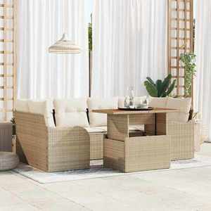 vidaXL Set de canapele pentru grădină cu pernă 7 pcs bej și crem imagine