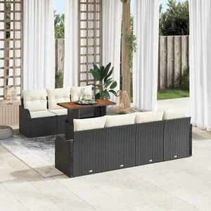 vidaXL Set de canapele pentru grădină cu pernă 8 pcs negru și crem imagine