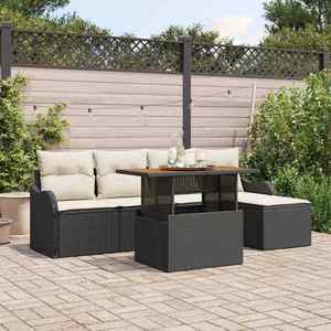 vidaXL Set de canapele pentru grădină cu pernă 6 pcs negru și crem imagine