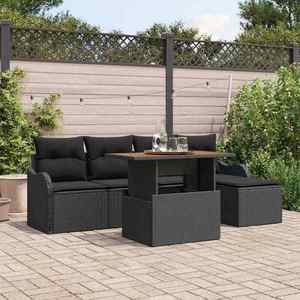 vidaXL Set de canapele pentru grădină cu pernă 6 pcs Negru imagine
