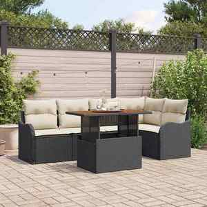 vidaXL Set de canapele pentru grădină cu pernă 6 pcs negru și crem imagine