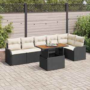 vidaXL Set de canapele pentru grădină cu pernă 7 pcs negru și crem imagine