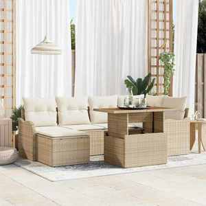 vidaXL Set de canapele pentru grădină cu pernă 7 pcs bej și crem imagine