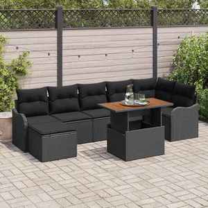 vidaXL Set de canapele pentru grădină cu pernă 8 pcs Negru imagine