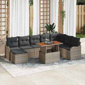 vidaXL Set de canapele pentru grădină cu pernă cu depozitare 9 pcs Gri imagine
