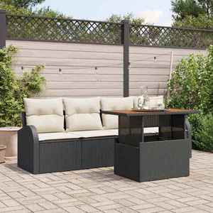 vidaXL Set de canapele pentru grădină cu pernă 5 pcs negru și crem imagine