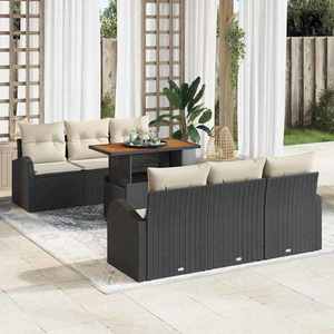 vidaXL Set de canapele pentru grădină cu pernă 7 pcs negru și crem imagine