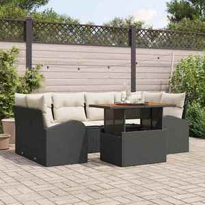 vidaXL Set de canapele pentru grădină cu pernă 7 pcs negru și crem imagine