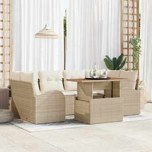vidaXL Set de canapele pentru grădină cu pernă 7 pcs bej și crem imagine