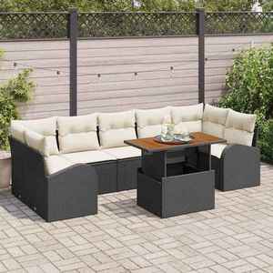vidaXL Set de canapele pentru grădină cu pernă 8 pcs negru și crem imagine
