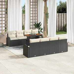 vidaXL Set de canapele pentru grădină cu pernă 7 pcs negru și crem imagine