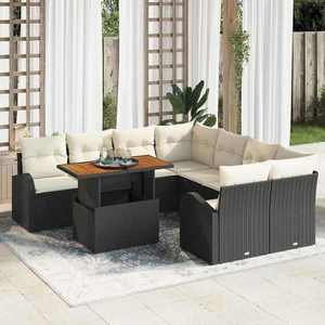 vidaXL Set de canapele pentru grădină cu pernă 9 pcs negru și crem imagine