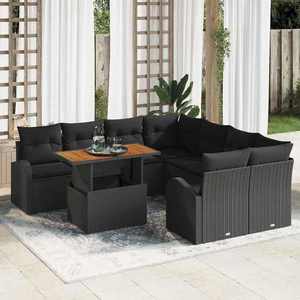 vidaXL Set de canapele pentru grădină 9 pcs Negru 100 x 55 x 73 cm imagine