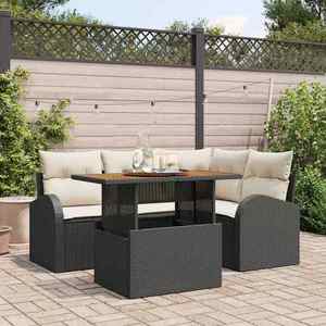vidaXL Set de canapele pentru grădină cu pernă 5 pcs negru și crem imagine
