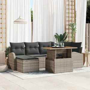 vidaXL Set de canapele pentru grădină cu pernă 7 pcs Gri imagine