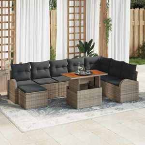 vidaXL Set de canapele pentru grădină cu pernă 9 pcs Gri imagine