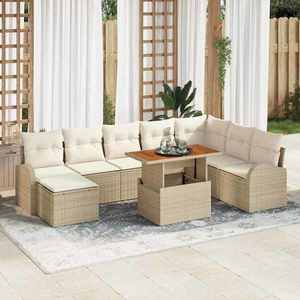 vidaXL Set de canapele pentru grădină cu pernă 9 pcs bej și crem imagine