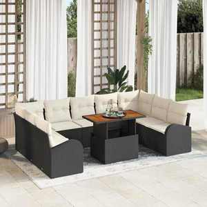 vidaXL Set de canapele pentru grădină cu pernă 10 pcs negru și crem imagine