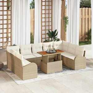 vidaXL Set de canapele pentru grădină cu pernă 10 pcs bej și crem imagine