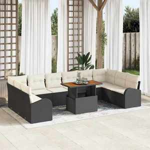 vidaXL Set de canapele pentru grădină cu pernă 11 pcs negru și crem imagine
