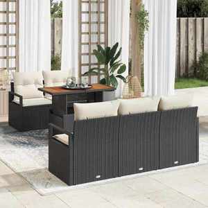 vidaXL Set de canapele pentru grădină cu pernă 6 pcs negru și crem imagine