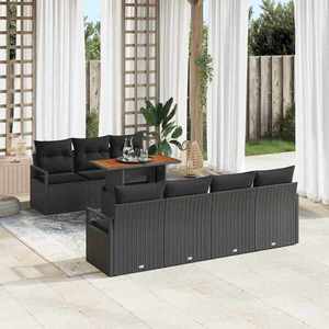 vidaXL Set de canapele pentru grădină cu pernă 8 pcs Negru și Maro imagine