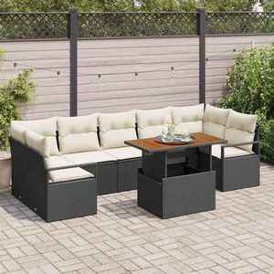 vidaXL Set de canapele pentru grădină cu pernă 8 pcs Negru și Crem imagine