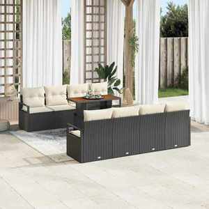 vidaXL Set de canapele pentru grădină cu pernă 9 pcs Negru și Crem imagine