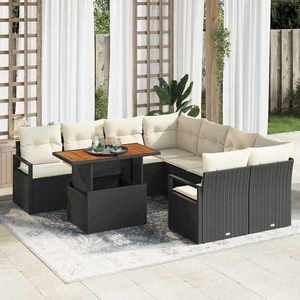 vidaXL Set de masă pentru grădină 9 pcs Negru și Crem 100 x 55 x 73 cm imagine
