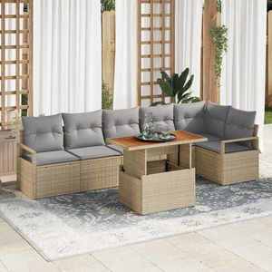 vidaXL Set de masă pentru grădină 7 pcs Bej și gri 100 x 55 x 73 cm imagine