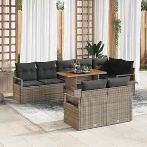 vidaXL Set de canapele pentru grădină cu pernă 9 pcs Gri și Brown imagine