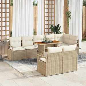 vidaXL Set de canapele pentru grădină cu pernă 9 pcs Bej și crem imagine