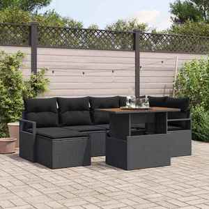 vidaXL Set de masă pentru grădină cu pernă 7 pcs Negru și Maro imagine