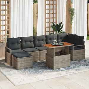 vidaXL Set de masă pentru grădină cu pernă 8 pcs Gri și Brown imagine