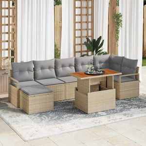 vidaXL Set de masă pentru grădină cu pernă 8 pcs Bej și gri imagine