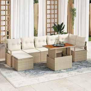 vidaXL Set de masă pentru grădină cu pernă 8 pcs Bej și crem imagine