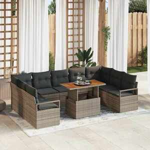 vidaXL Set de canapele pentru grădină cu pernă 10 pcs Gri și Brown imagine