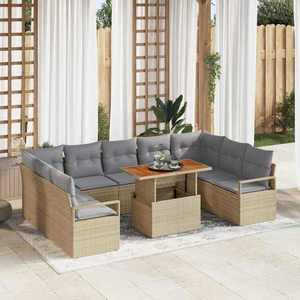 vidaXL Set de canapele pentru grădină cu pernă 10 pcs Bej și gri imagine
