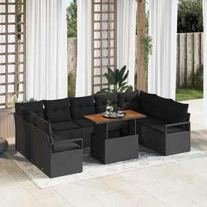 vidaXL Set de canapele pentru grădină cu pernă 10 pcs Negru și Maro imagine