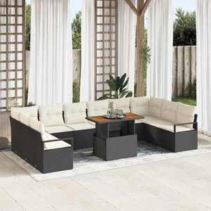 vidaXL Set de canapele pentru grădină cu pernă 11 pcs Negru și Crem imagine
