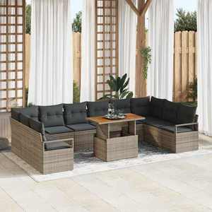 vidaXL Set de canapele pentru grădină cu pernă 11 pcs Gri și Brown imagine