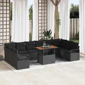 vidaXL Set de canapele pentru grădină cu pernă 11 pcs Negru și Maro imagine
