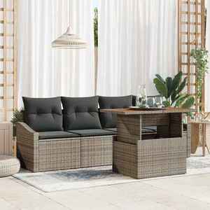 vidaXL Set de canapele pentru grădină cu pernă 5 pcs Gri Rattan poli imagine
